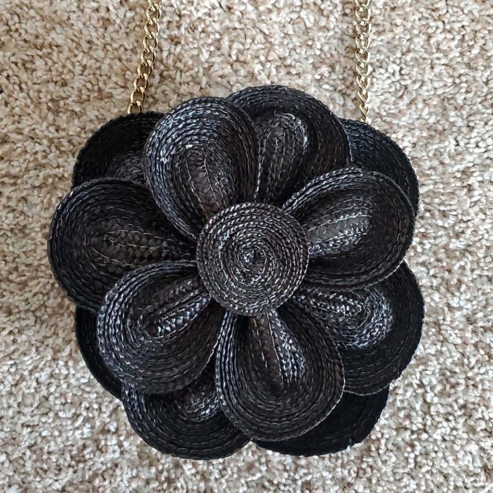 Kate Spade Black Straw Flower Crossbody